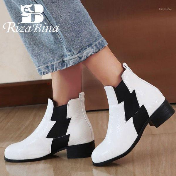 

boots rizabina women ankle elastic band round toe low heels shoes daily leisure autumn winter warm footwear size 32-431, Black