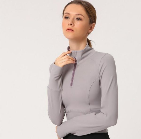 

women's sports fitness running yoga soft breathable half zipper fashion long sleeve blouse t-shirt, White;red