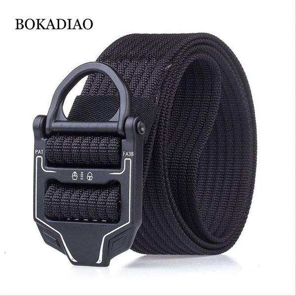 

belts bokadiao mens tactical belt military nylon canvas outdoor multifunctional soldiertraining male strap, Black;brown