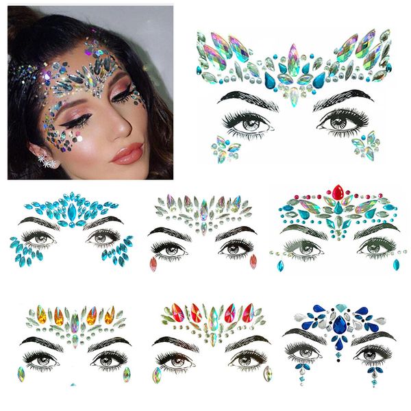 Schmuck 3D Sexy Gesicht Tattoo Aufkleber Temporäre Tattoos Diamant Strass Für Frau Party Dekoration Make-Up Lidschatten Kristall Aufkleber