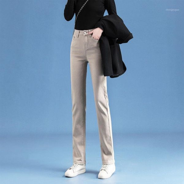 

women's jeans 2021 fashion autumn woman high waisted female loose straight leg denim pants casual solid full length jean trousers g167, Blue