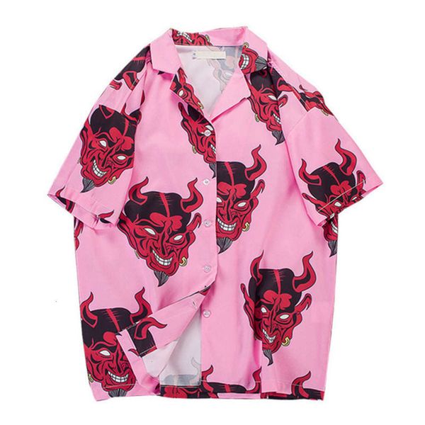 

20212020 summer casual short sleeve loose men's devil print cardigan shirt, White;black