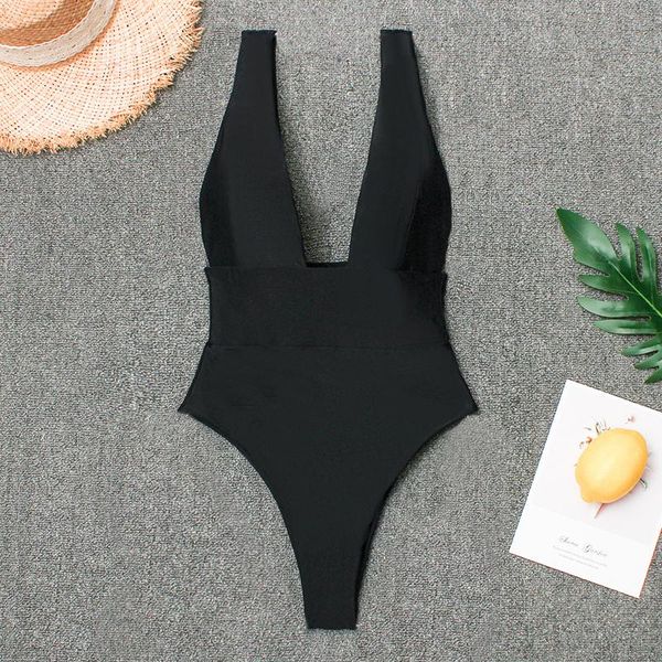 

one-piece suits 2021 women swimwear high cut one piece swimsuit backless swim suit black white thong bathing female monokini