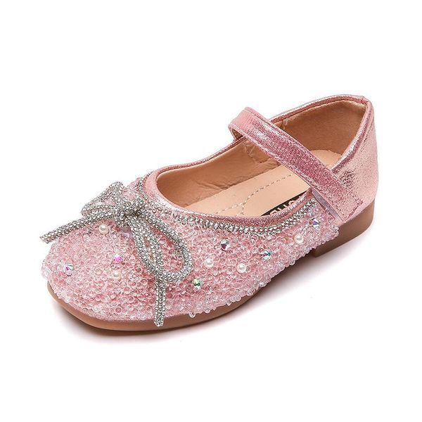 

athletic & outdoor 2021 autumn style princess shoes girls leather bow-knot rhinestones student casual flats sweet chic for party, Black