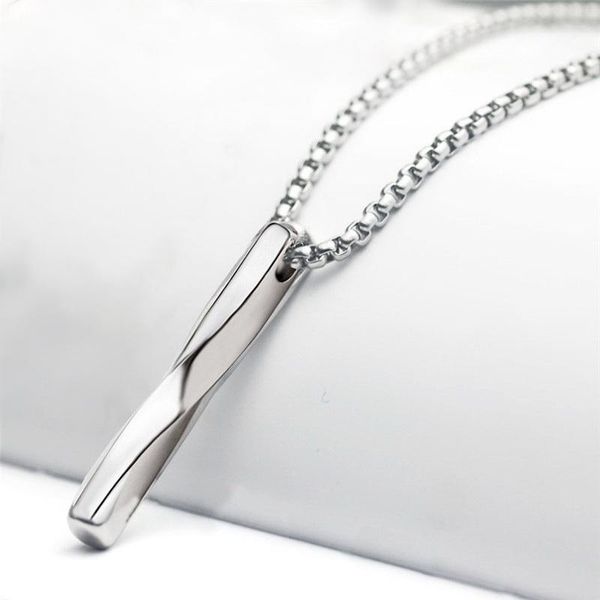 

pendant necklaces fashion silver color stainless steel spiral long bar rectangle necklace simple deformed strip women men jewelry