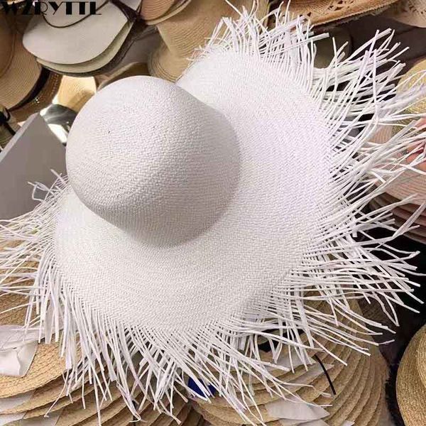 

2021 new women beach summer sun wide straw with fringed kentucky derby headwear floppy big brim hat ladies cap u6fj, Blue;gray