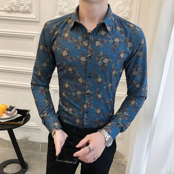 

casual korean floral fine fitting long-sleeve shirts for men's clothes all games streetwear blouse x3eg, White;black