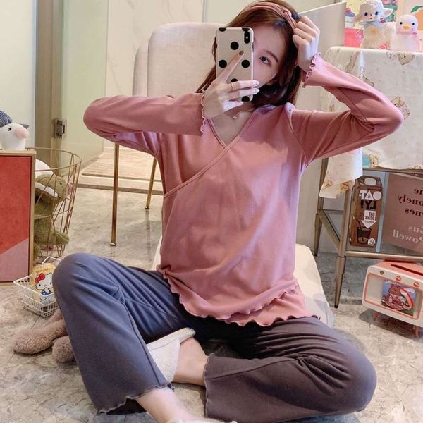 

2388 yuezi mother's clothes, autumn trousers, warm underwear, velvet, thick nursing pajamas and maternity clothes, White