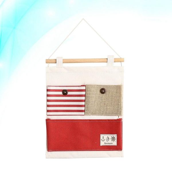 

storage boxes & bins fashion wall hanging bag cotton linen pouch stripe splicing handbag organiser foldable bag(red)