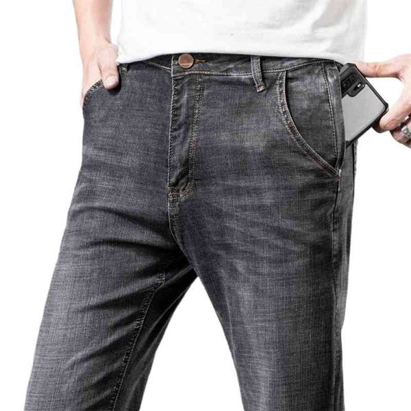 

men's pants gray denim jeans for man stretch regular fit business casual classic style fashion trousers good quality male ozhq, Black