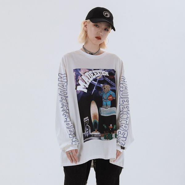 

2021 new designer kawaii style long sleeve harajuku shirt oversized streetwear sloth graphic tees women spring fashion 9uwl, White