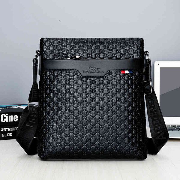 

leather men's bag single shoulder messenger business travel portable embossed small square leisure large capacity, Black;red