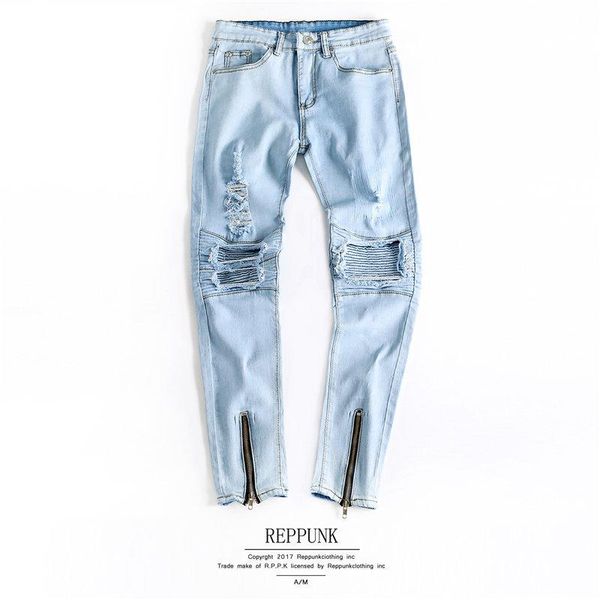 

european and american patch jeans men's stretch slim fit pants men's trendy youth trousers, Blue