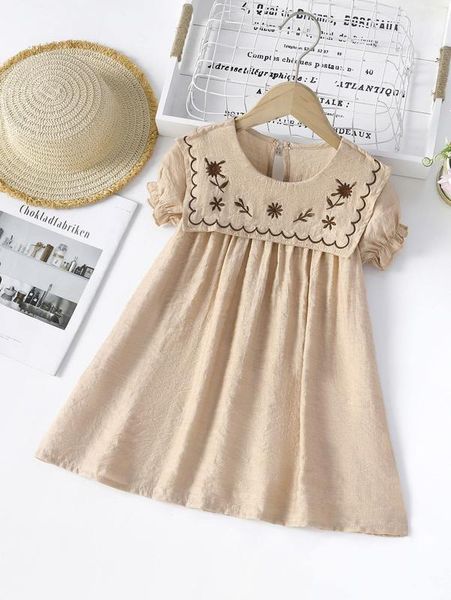 

toddler girls floral embroidery smock dress she, Red;yellow