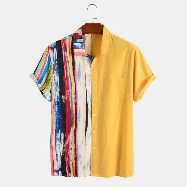 

men's casual shirts hawaiian mens striped vintage holiday short sleeve button turn down collar summer male beach 2xl, White;black