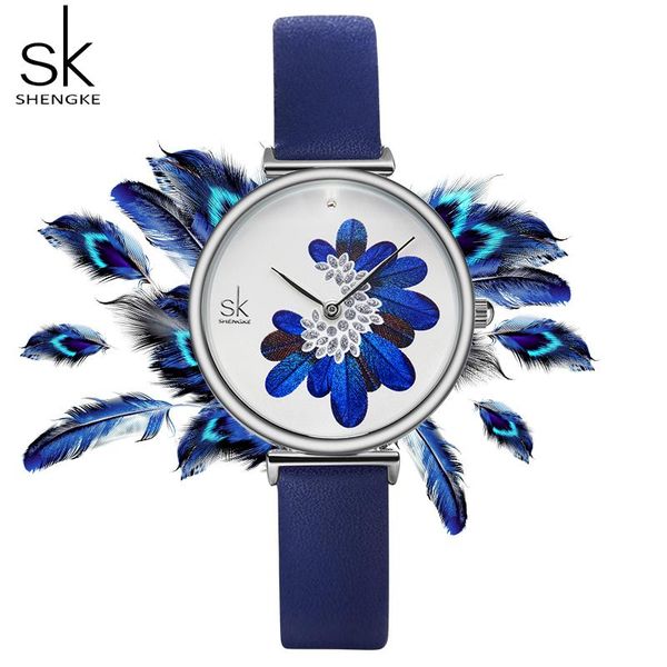 

wristwatches shengke women watches leather strap wristwatch, Slivery;brown