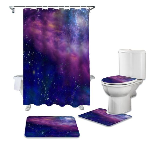 

shower curtains 4pcs/set milky way stars purple print curtain waterproof bathroom toilet cover mat non-slip rug set bathtub decor