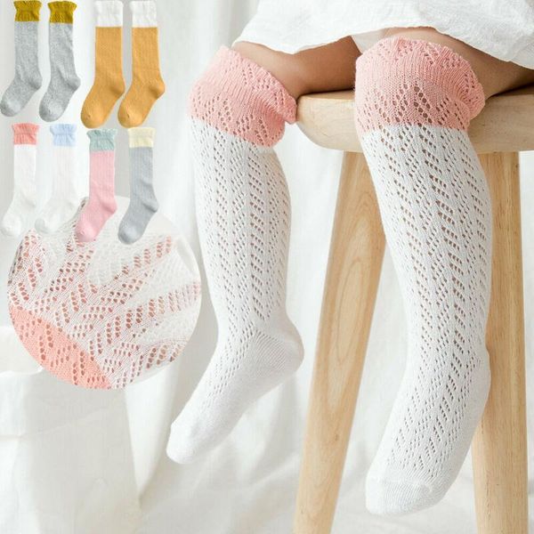 

footies breathable baby girls boys stocking summer mesh solid kids infant toddler knee high, Blue