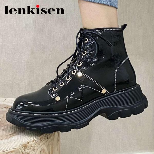 

boots lenkisen 2021 arrival winter shoes round toe thick bottom keep warm korean street handsome girls daily wear ankle l03, Black