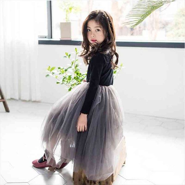 

autumn winter girls kids girl dress clothing fashion mesh long sleeves ball gown rt313, Red;yellow