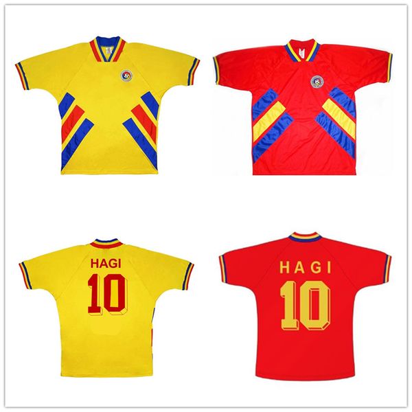 

1994 retro edition romania soccer jersey 1994 world cup romania home red 6 chiriches 10 maxim soccer shirt away yellow #9 raducioiu footbal, Black;yellow