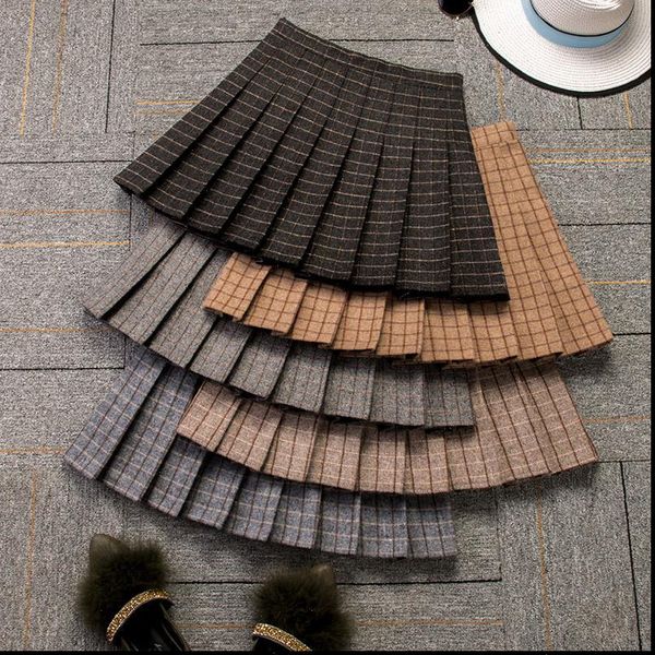

womens skirts girls acrylic plaid a line above knee mini winter women plaid skirt drop shipping good quality, Black
