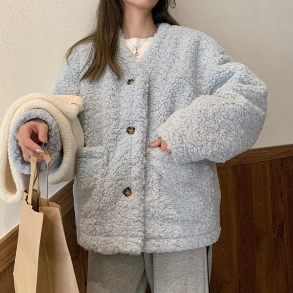 

women's wool & blends lambs coat autumn and winter versatile cotton clothing 2021 korean loose thickened padded clothe, Black
