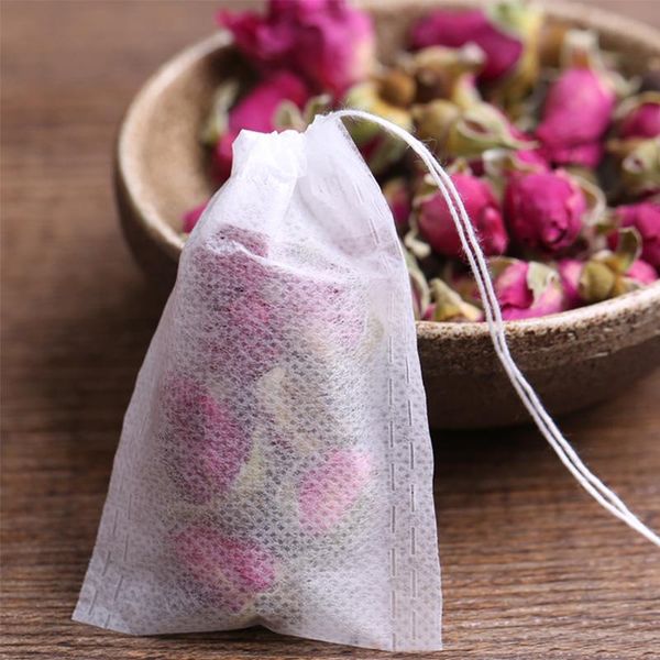 

hanging baskets 100pcs white non-woven fabric tea bags disposable drawstring empty paper string seal filter kitchen tools