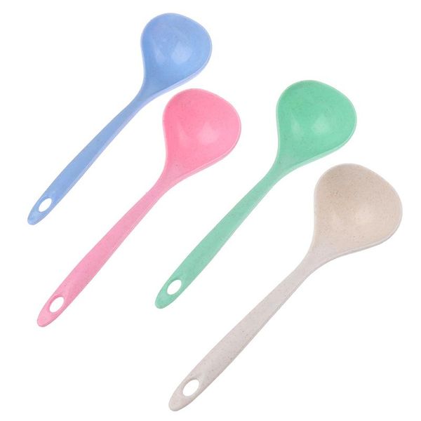 

spoons 1pc tableware wheat straw rice ladle long handle soup spoon meal dinner scoops kitchen supplies cooking tools
