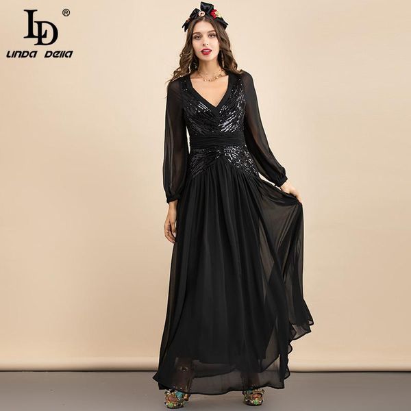 

casual dresses ld linda della autumn designer black women v-neck gorgeous beading special occasion elegant long party dress gown, Black;gray
