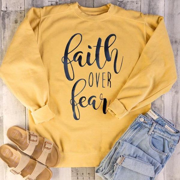 

faith over fear sweatshirt hipster christian baptism inspirational women fashion grunge tumblr street style pullovers top, Black
