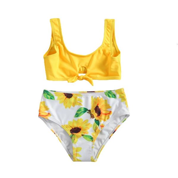 

clothing sets citgeesummer kids girls bathing suits yellow tie up bikini + sunflower print swimming bottoms set, White
