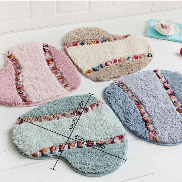 

embroidery heart shaped floor mat non-slip washable creative flower door mat bathroom rug soft doormat art pad