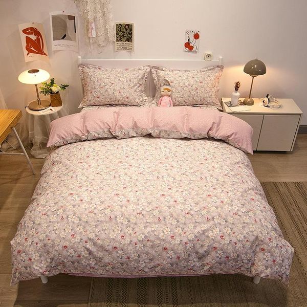 

bedding sets vintage style white pink flower printed duvet cover 100%cotton set twin full double  king size bed sheet pillowcase