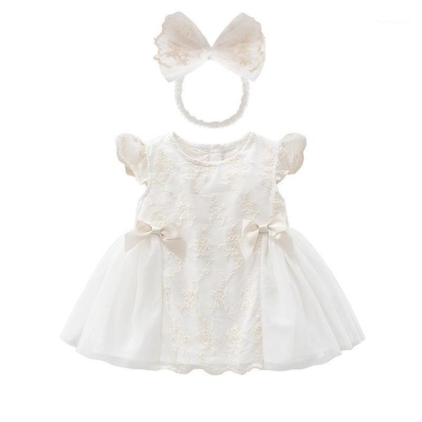 

girl's dresses born baby girl summer 0-1 year clothes cotton kid's dress+headband birthday princess dress roupa de1, Red;yellow