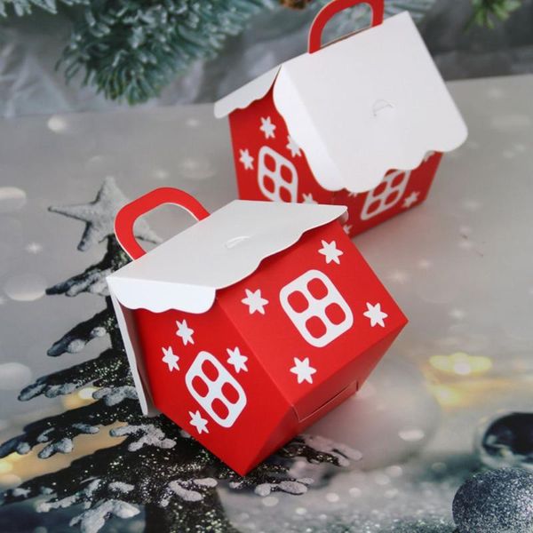 Confezione regalo 10 pezzi Anno creativo Decorazioni per feste fai-da-te Borsa per biscotti Scatola di caramelle rossa Decorazione natalizia Forniture Tasca natalizia