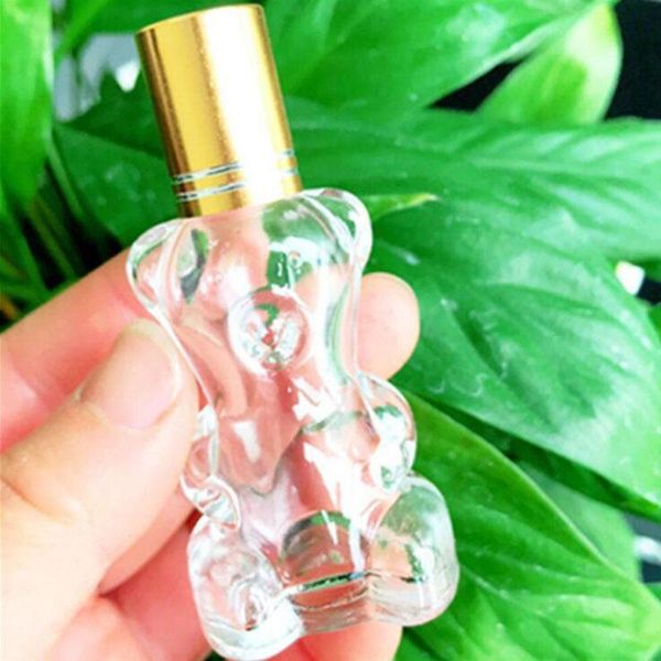 

storage bottles & jars roller ball bottle 12ml portable essential oil vial cute hug bear glass clear refillable 25pcs/lot golden cap