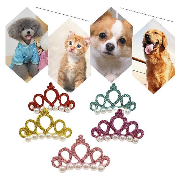 

small dogs/cats faux pearl crown shape bows hair accessories for pets hair clips