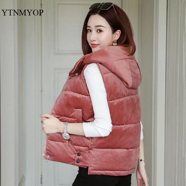 

women's vests ytnmyop women warm vest winter velvet hooded thickening short waistcoat stylish sleeveless jacket coat ladies, Black;white