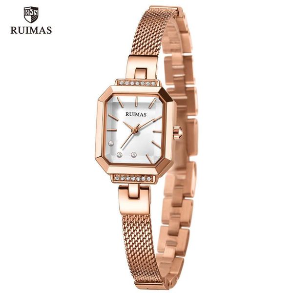 Armbanduhren RUIMAS Damen Einfache Analoguhren Luxus Roségold Quadratische Uhr Frauen Mesh-Armband Armbanduhr Top Marke Relogios femininos 579