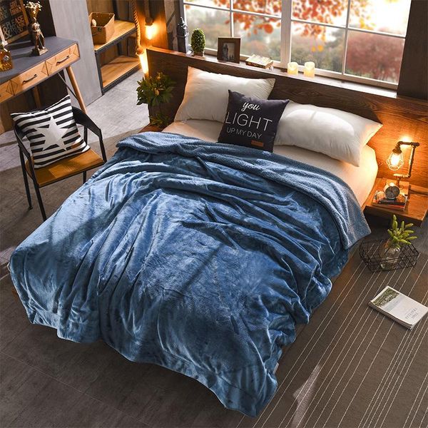 

double layer soft lamb wool blanket, thick solid color warm blanket, winter home quilt