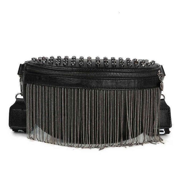

texture chest bag women's chain rivet tassel winter messenger ins waist