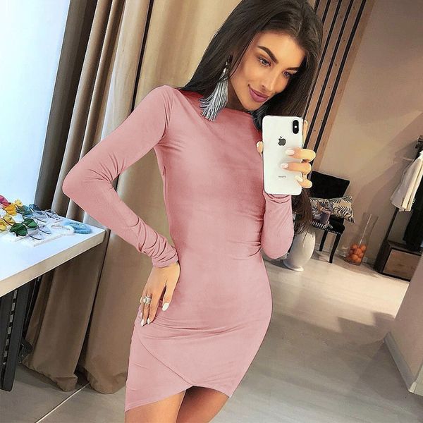 

white o-neck long sleeve slim package hips mini short dresses 2021 spring autumn women bodycon party dress vestidos, Black;gray