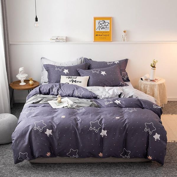 

bedding sets 2021 four-piece simple cotton double household bed sheet quilt cover thickening sanding dormitory sheetp dark blue