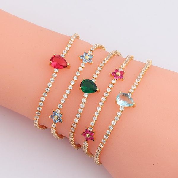 

charm bracelets fashion micro-inlaid rainbow zircon bracelet for women drop-shaped simple temperament electroplated real gold daily jewelry, Golden;silver