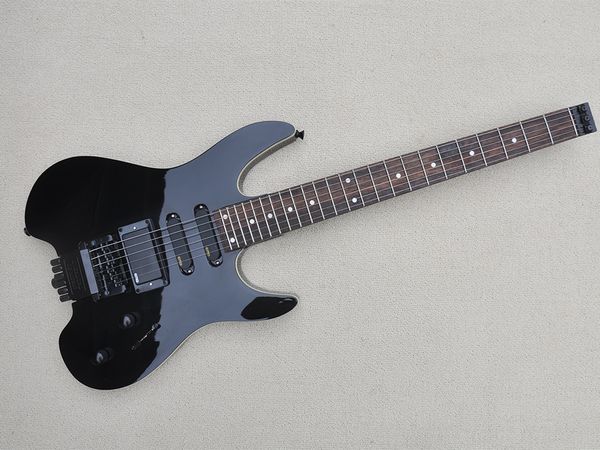 

black headless electric guitar with floyd rose,emg pickups,rosewood fretboard,24 frets