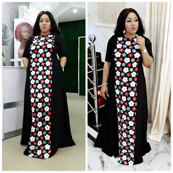 

ethnic clothing african dress sequnis embroidery long kanga for women summer short sleeve maxi robe casual fashion, Red