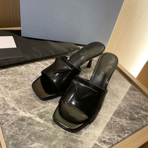 

triangle i-shaped slippers 2021 summer new style square open toe sandals high heel bottomed women's shoes, Black