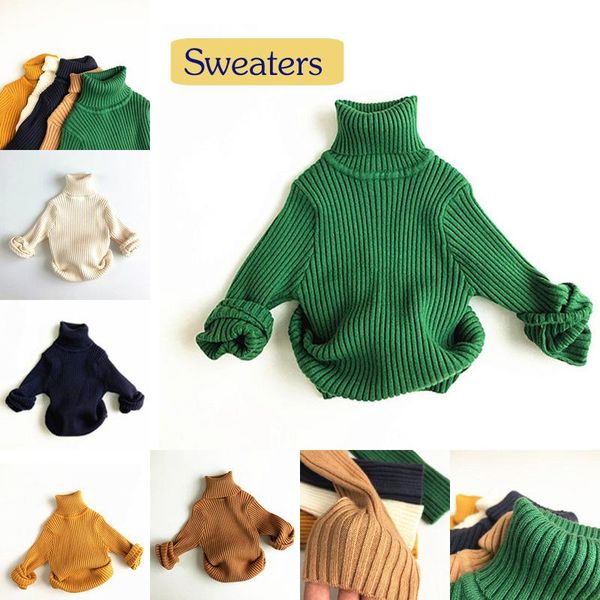 

pullover boys sweaters autumn warm children turtleneck solid knitting stretch base baby girl winter clothes knitted sweater, Blue