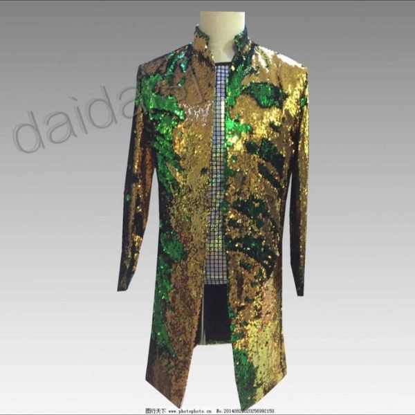 

men's suits & blazers s-5xl flip dress sequin costumes stand collar long coat bar nightclub dj stage host singer clothing, White;black